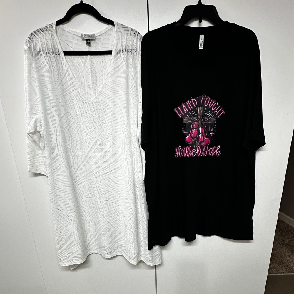 Final! White Patterned Cover-Up and NWOT Black Graphic T-Shirt